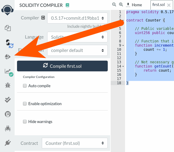 The deploy button in the Remix solidity compiler
