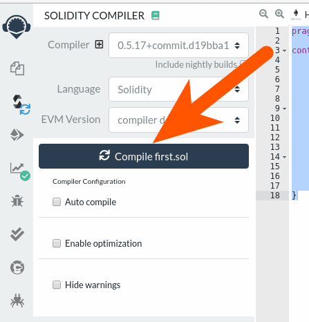The compile button in the Remix solidity compiler